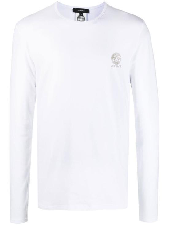 Versace Logo Round Neck Long Sleeve T-Shirt Black Cotton