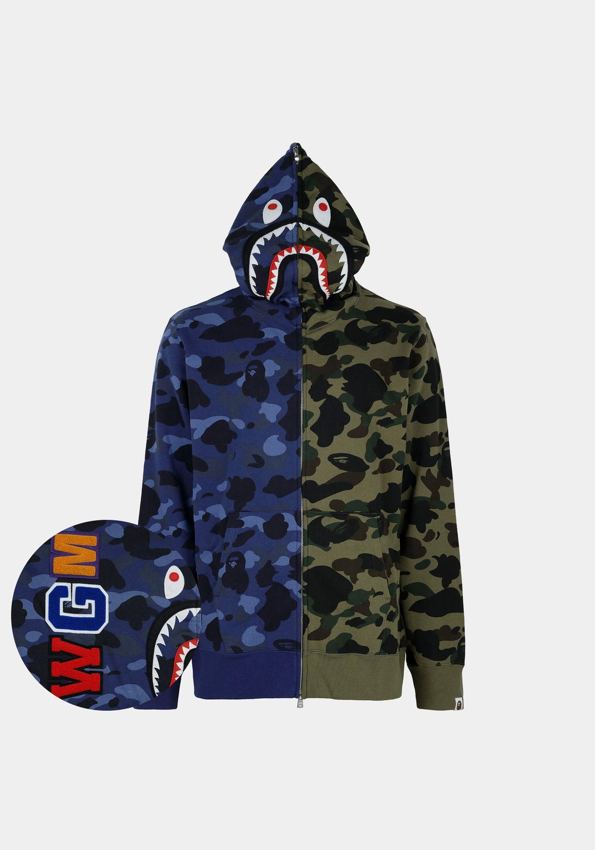 BAPE Navy Split Camo Shark Hooded Zip Jacket