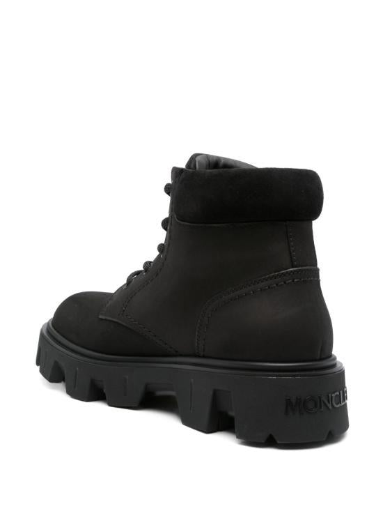 Moncler Black Leather Combat Boots for Men