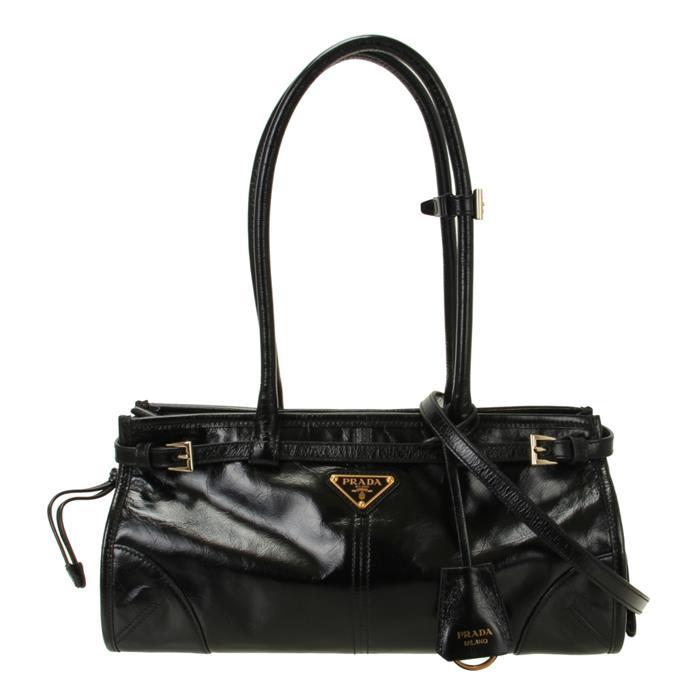 PRADA Bonnie Medium Leather Tote Bag Black