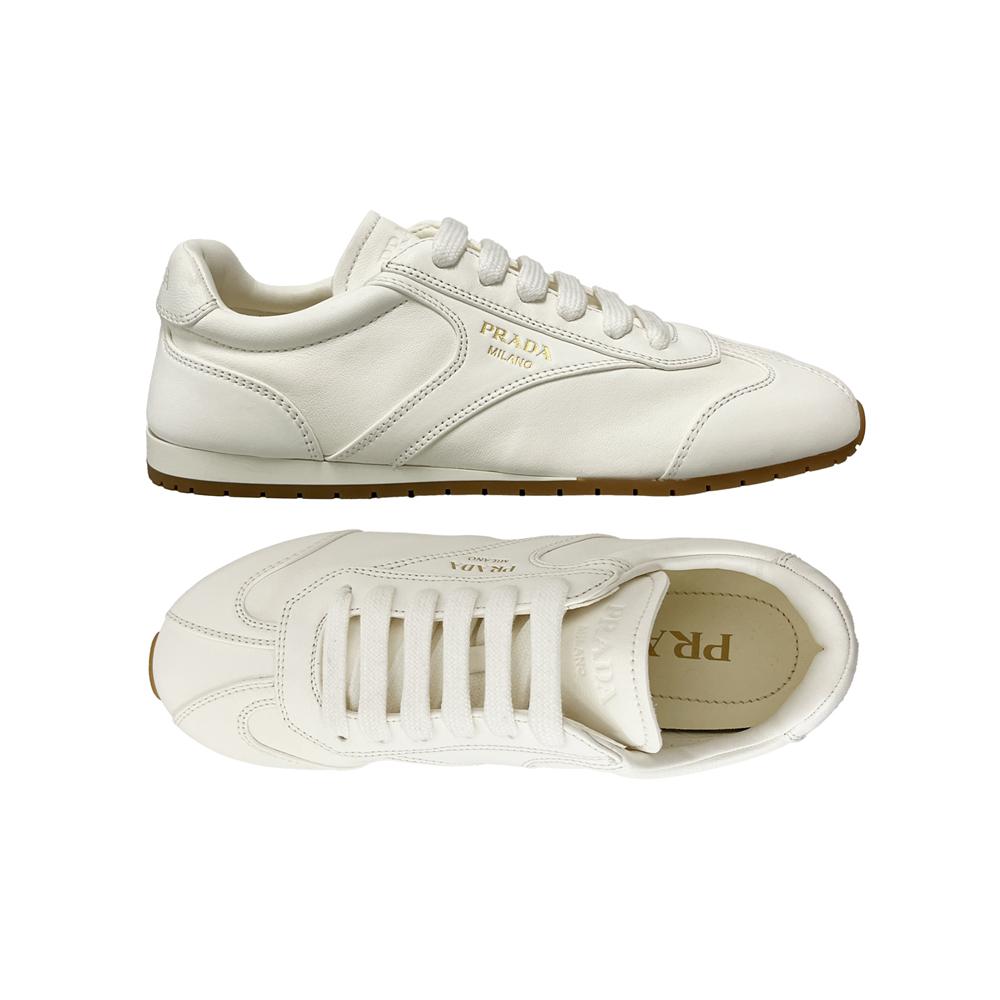 PRADA Gold Logo Nappa Leather Low-Top Sneakers White 1E152O 038 F0304