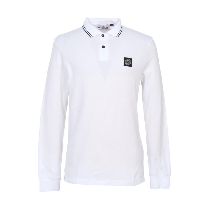 STONE ISLAND Men’s Long Sleeve Polo Shirt White Cotton