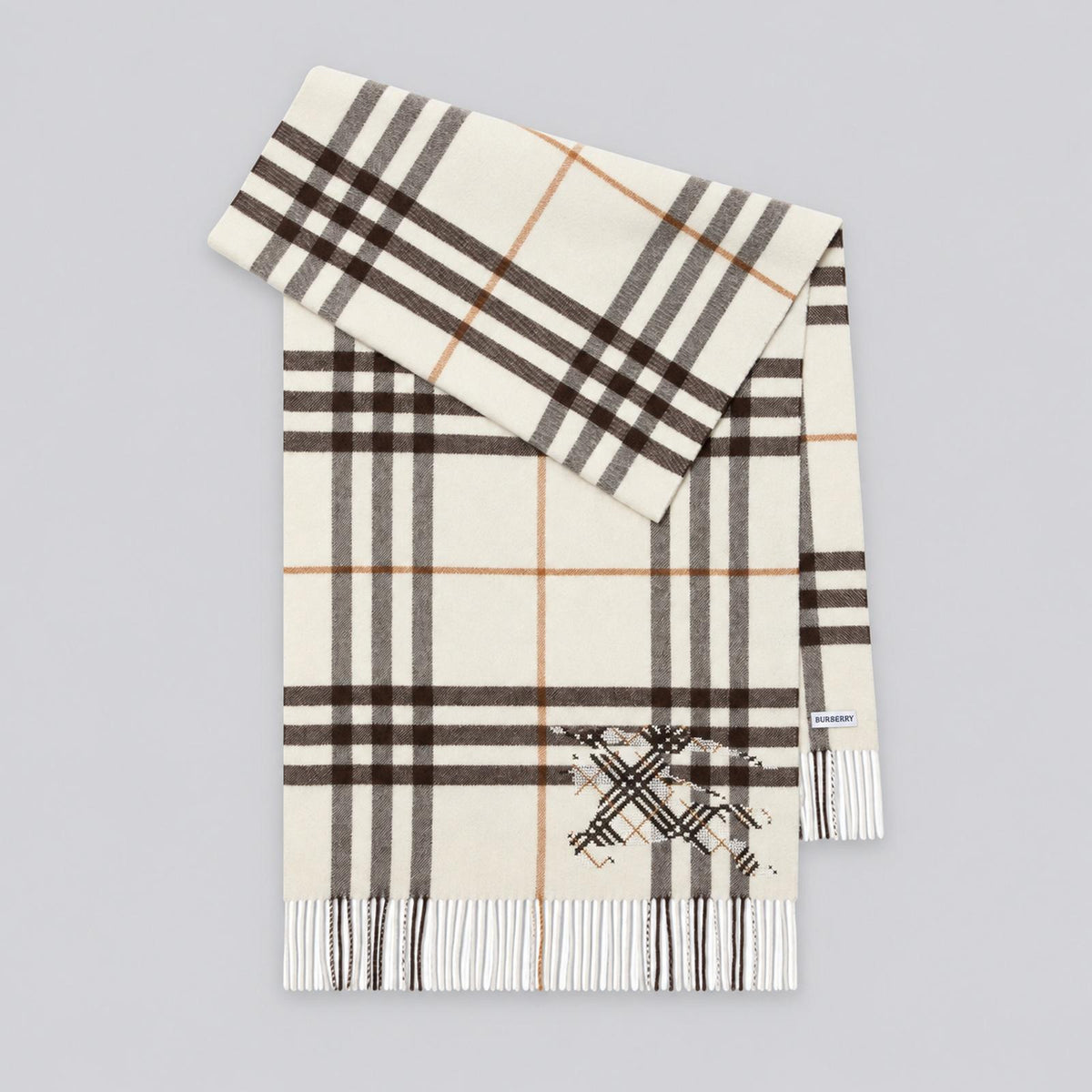 BURBERRY Wide Check Cashmere Scarf Pebble White 8117676