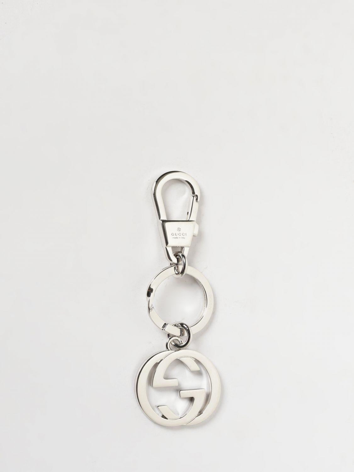 GUCCI Silver-Tone Logo Keyring Keychain for Men