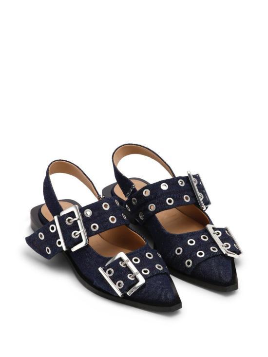 GANNI Leather Flat Shoes S2797642 DARK NAVY DOM