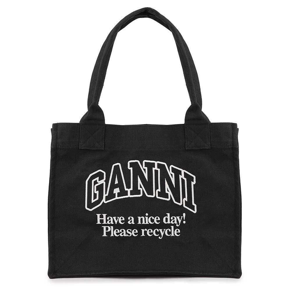 GANNI Large Easy Contrasted Logo Pocket Tote Bag Phantom A7180 252