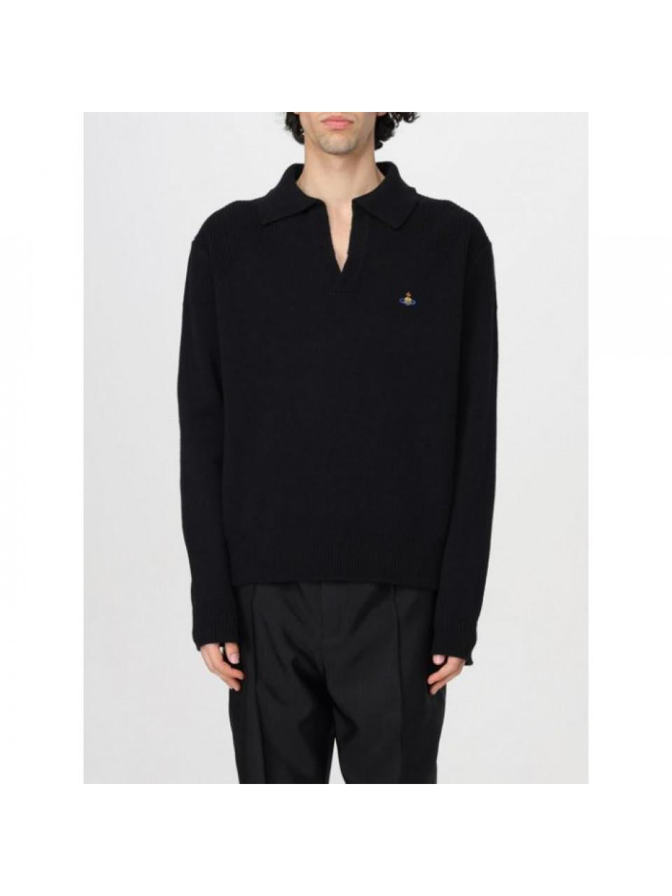 Vivienne Westwood Football Polo Sweater Black Knit Round Neck
