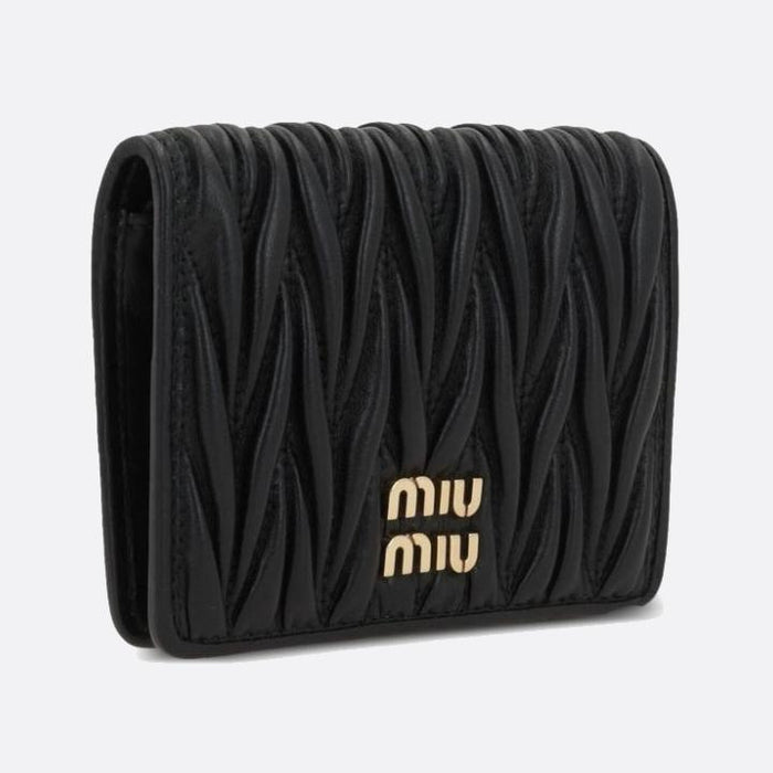 Miu Miu Matelassé Leather Bifold Wallet Black Unisex 5MV204 AFPP F0002
