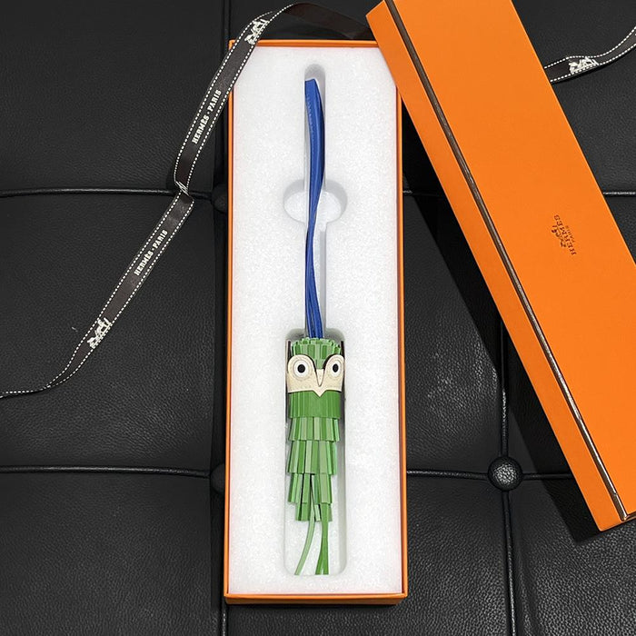 HERMES Green Ivory Owl Chouette Charm Keyring Unisex Accessory