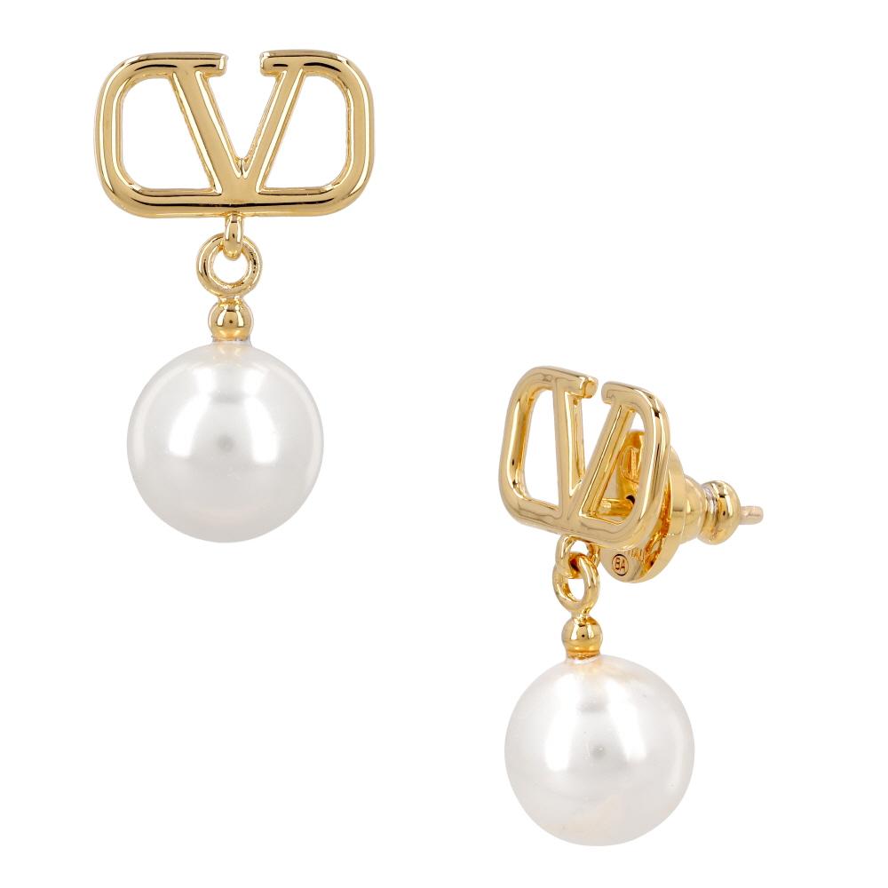 VALENTINO V Logo Pearl Drop Metal Earrings 8W2J0E36 UXM 0O3