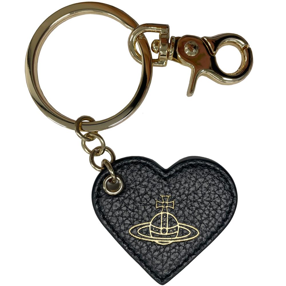 Vivienne Westwood ORB Logo Heart Grain Leather Keyring Black