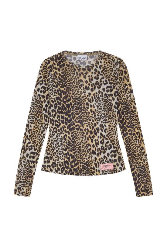 GANNI Leopard Mesh Long Sleeve Blouse T4208943