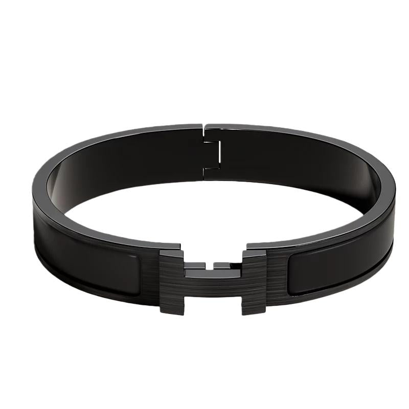 HERMES So Black Enamel Click H Bracelet Men’s Black Jewelry
