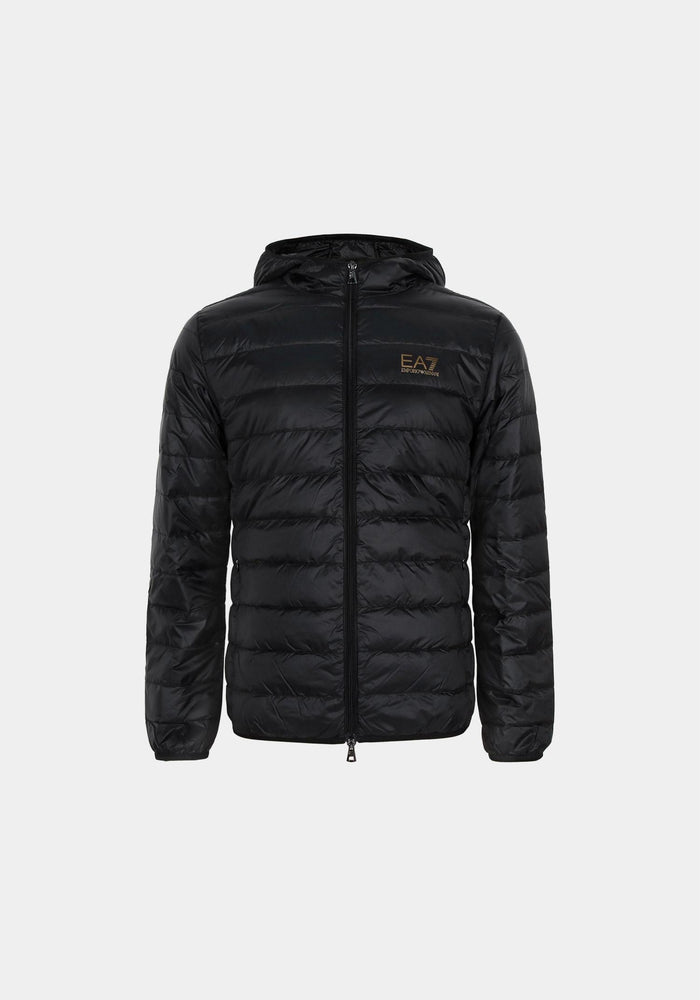 EA7 Black Packable Hooded Duck Down Jacket for Men 8NPB24 PNGPZ 0208