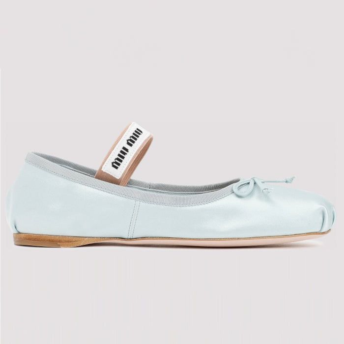 Miu Miu Sky Blue Satin Strap Ballerina Flats