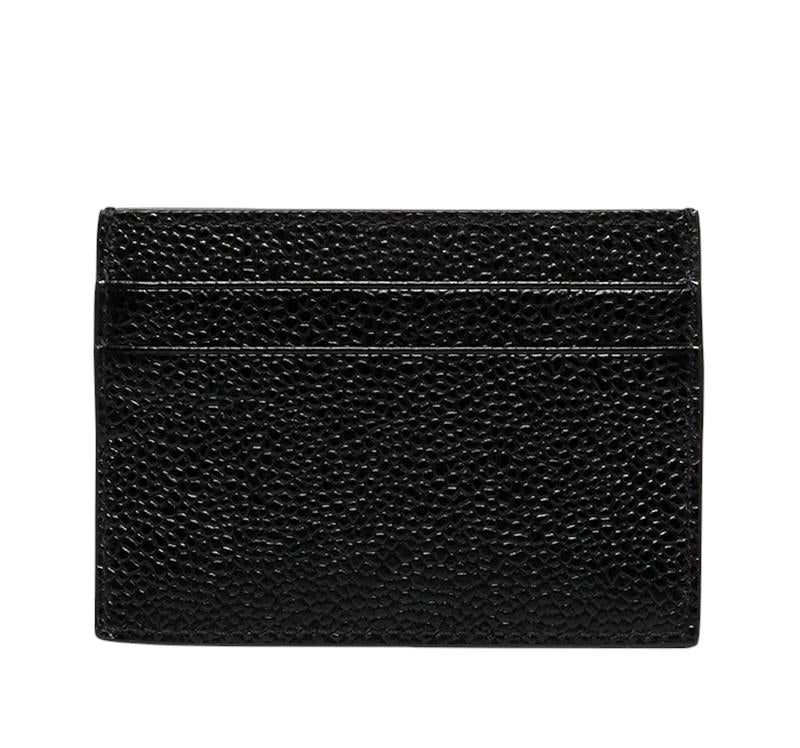 THOM BROWNE Pebble Leather Tricolor Stripe Card Holder Wallet