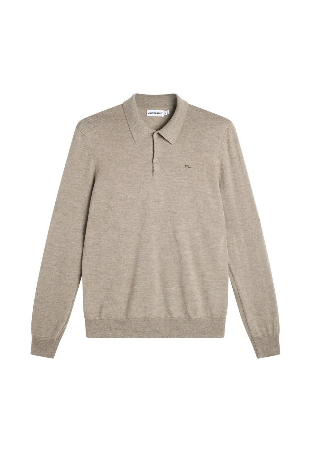 J LINDEBERG Men’s Merino Knit Zip-Up Polo Long Sleeve Golf Shirt