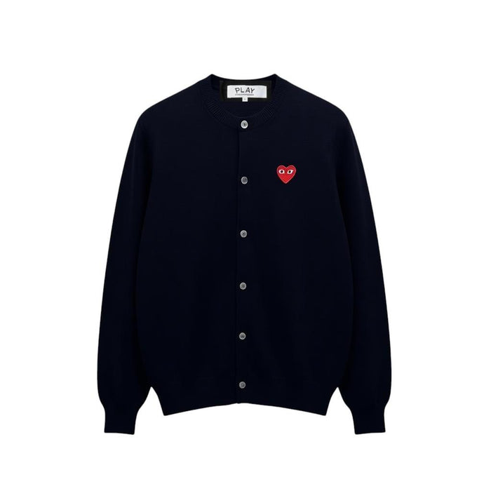 Comme des Garcons Red Heart Round Neck Knit Cardigan Black