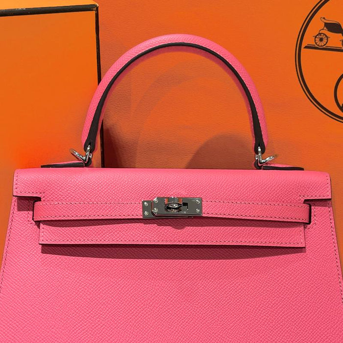 HERMES Kelly 25 Epsom Calfskin Shoulder Bag Pink Palladium Hardware