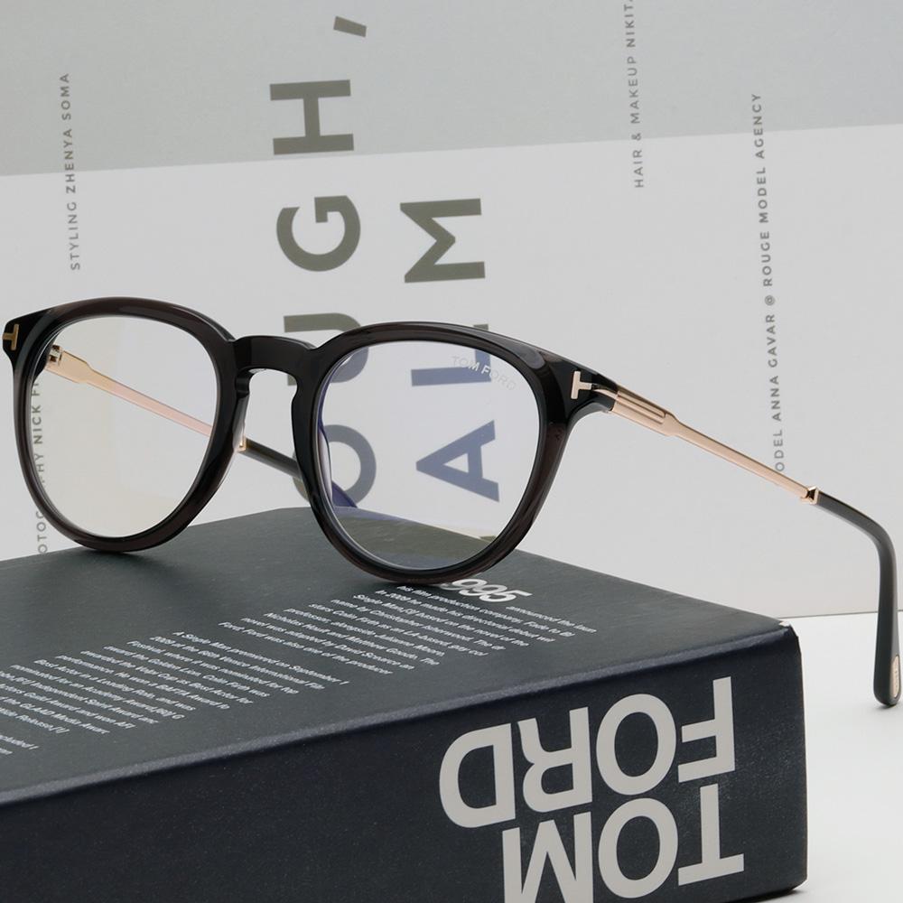 TOM FORD Blue Light Blocking Clear/Black Round Metal Combo Eyeglasse TF5905B 005