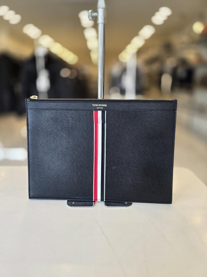 THOM BROWNE Tricolor Stripe Small Leather Tablet Pouch