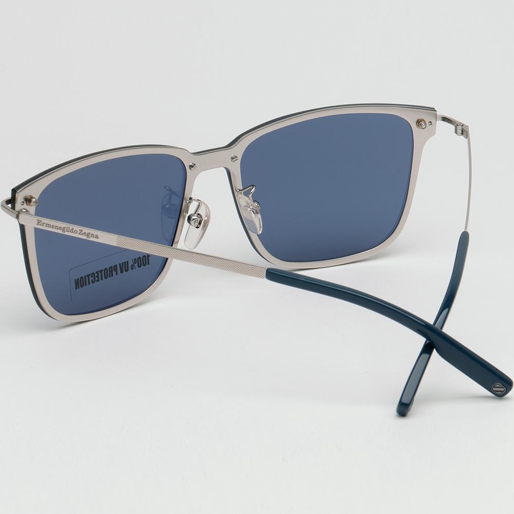 Zegna Matte Silver Asian Fit Sunglasses with Blue Lenses EZ0197D 16A