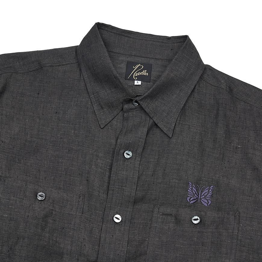 NEEDLES Men’s Chambray Work Long Sleeve Shirt QV291C CHARCOAL