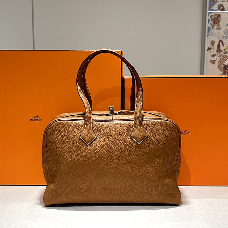 HERMES Victoria II Travel 35 Tote Bag Gold with Palladium Hardware