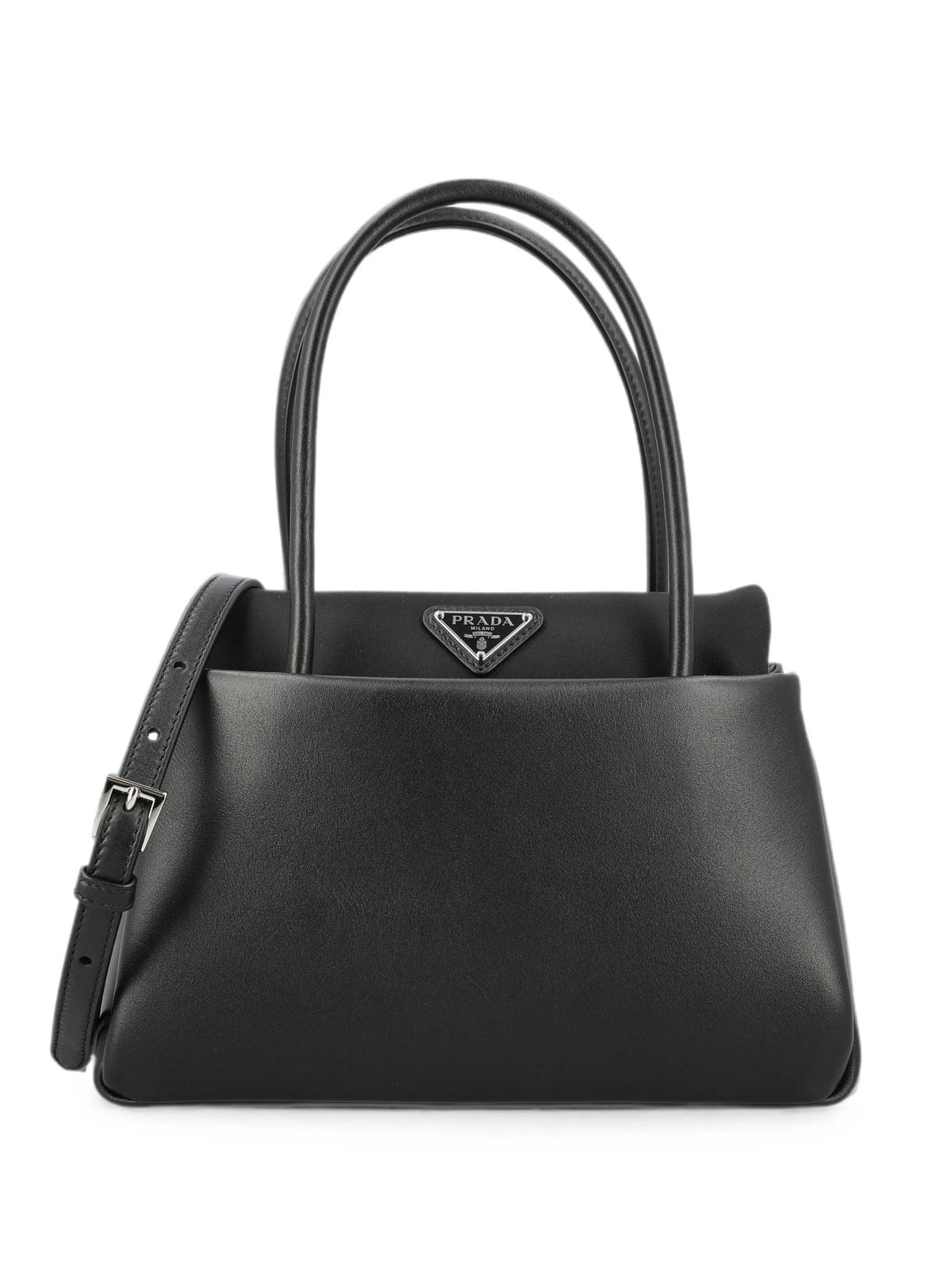 PRADA Leather Tote Bag Black Structured Handbag