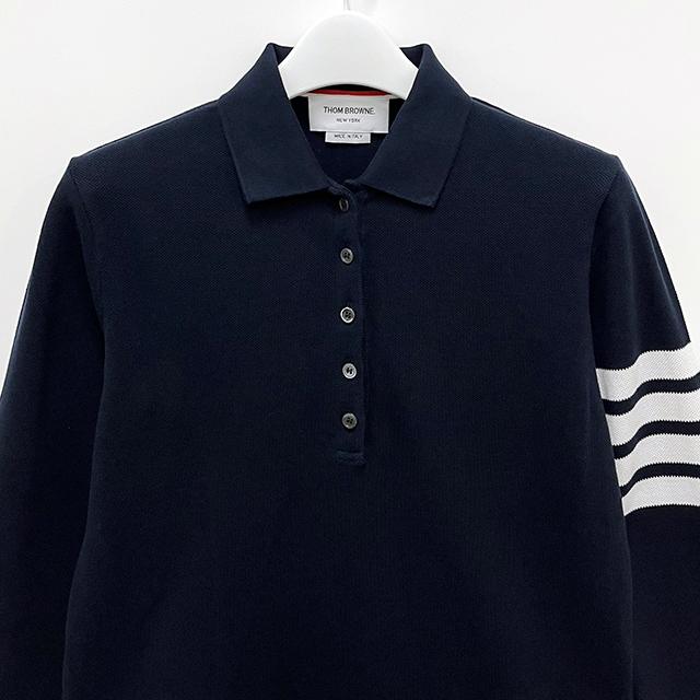 THOM BROWNE Navy Classic 4-Bar Armband Long-Sleeve Polo Tee