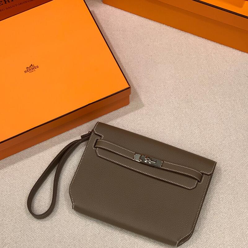 HERMES Etoupe Monochrome Kelly Depeches 25 Leather Pouch