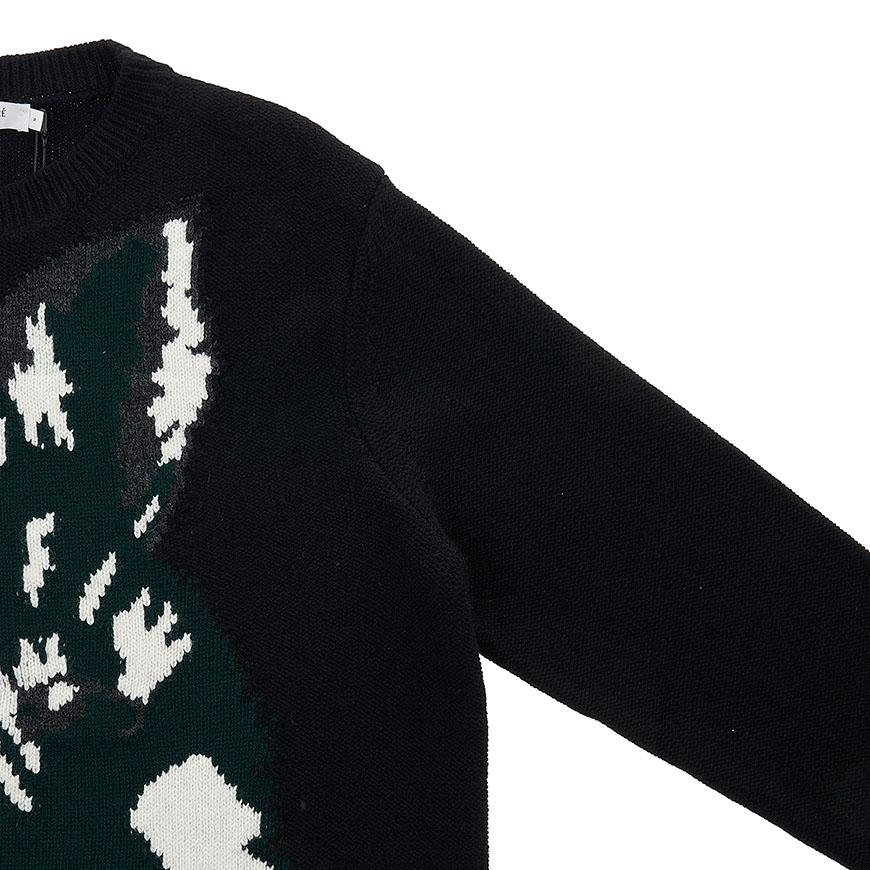 Maison Kitsune Fox Head Crewneck Knit Sweater for Men JM00527KT1006 BK