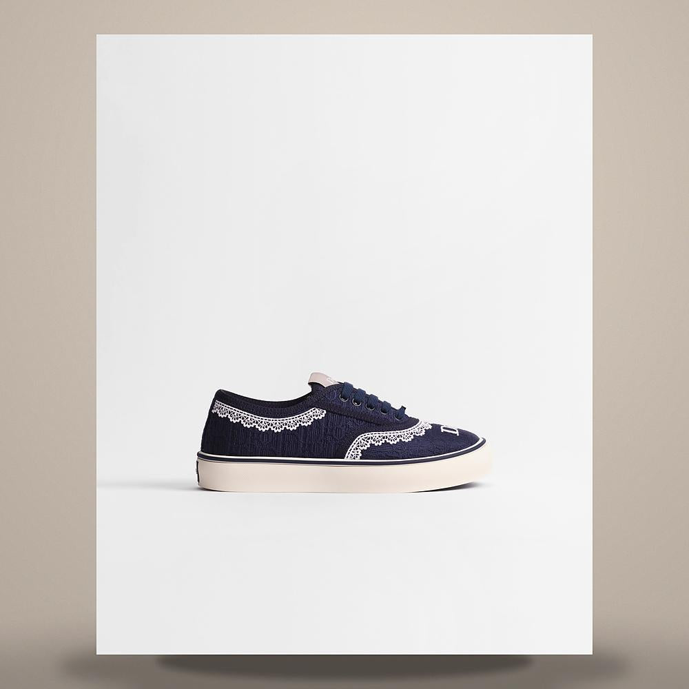 DIOR Blue Oblique Embroidered Cotton Low Top Sneakers White Laces KCK519OCC S32N