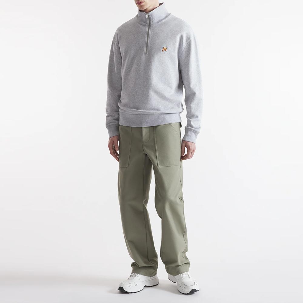 Maison Kitsune Light Gray Melange Fox Head Patch Half Zip Swe MM00314KM0001 H120