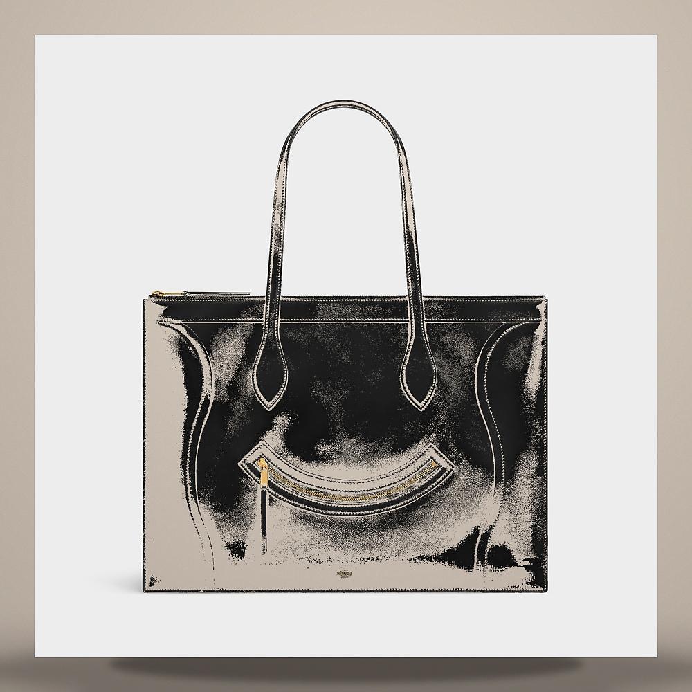 CELINE Glossy Calfskin Black Flat Luggage Tote Bag