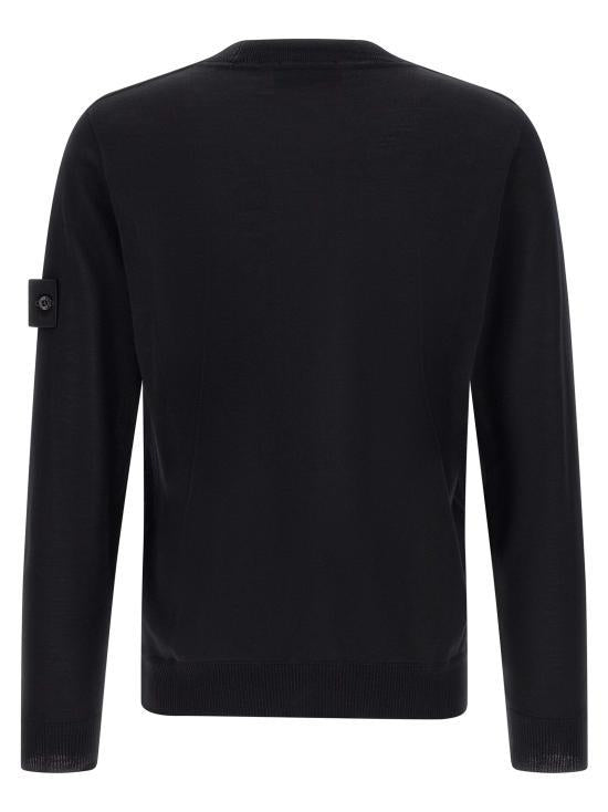 STONE ISLAND Black Wool Round Neck Sweater for Men