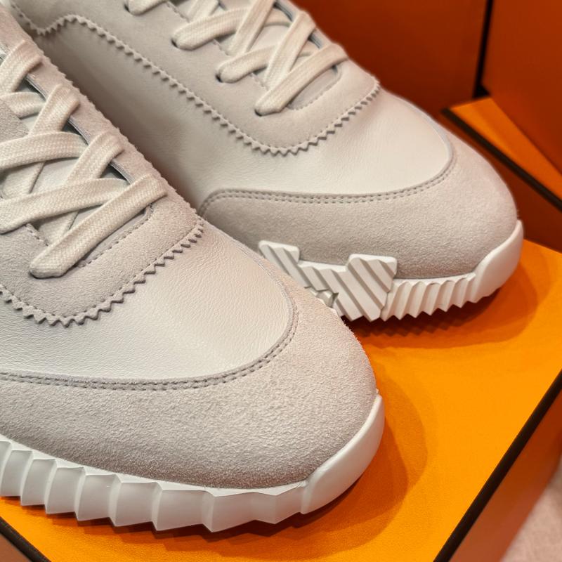 HERMES Men’s Bouncing Sneakers Calf Goatskin Suede White Orange