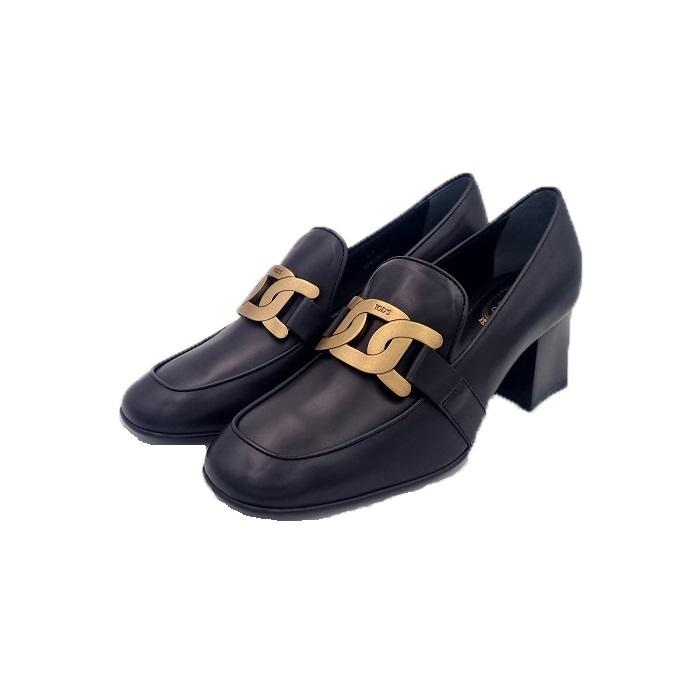 Tods Kate Chain Heel Gold-Tone Pumps Black Leather