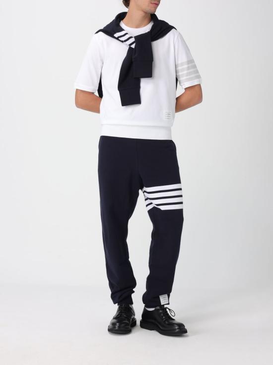 THOM BROWNE Textured Pique 4-Bar Long Sleeve Polo Shi MJP234A J0248 415 NAVY DOM