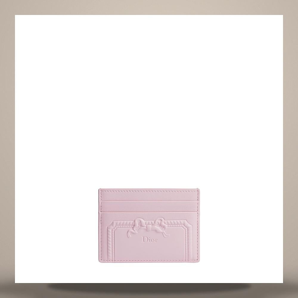 DIOR Dior Salon Freesia Pink Debossed Calfskin Card Holder Wallet