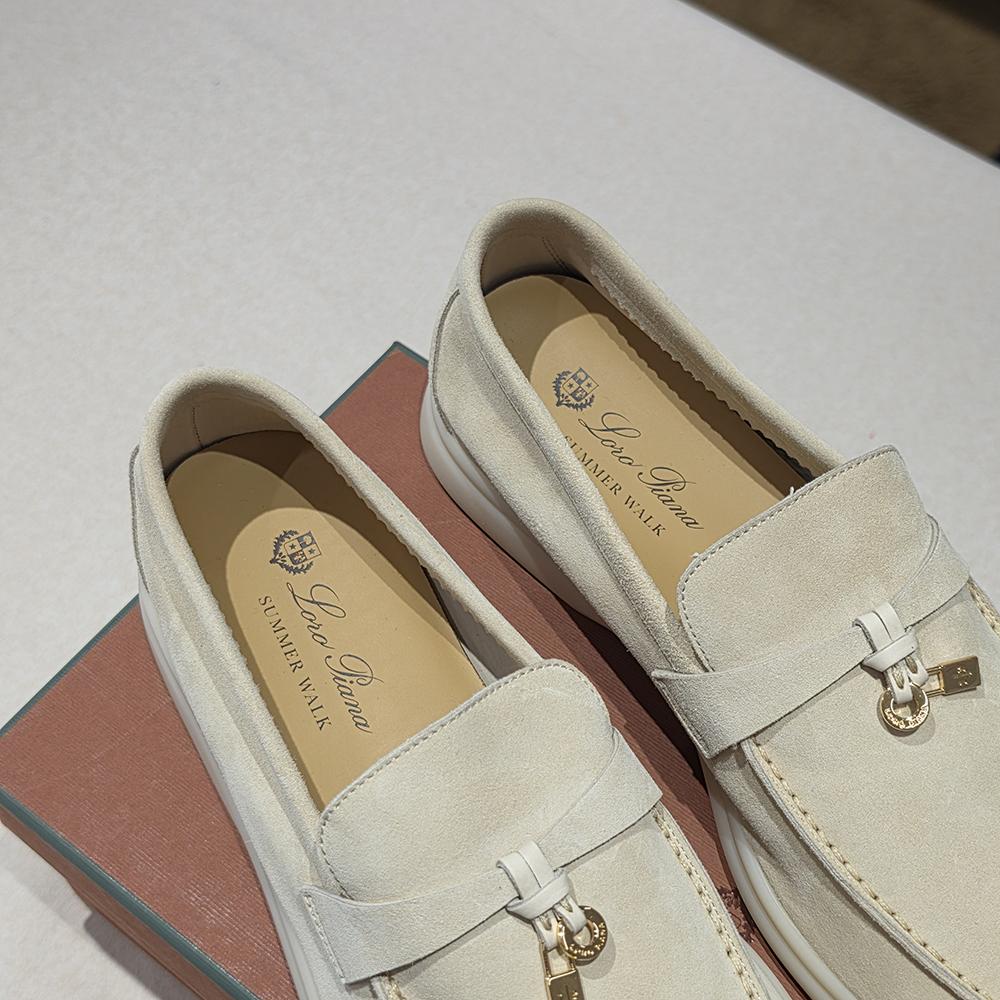 Loro Piana Baby Cashmere Suede Summer Loafers with Charms