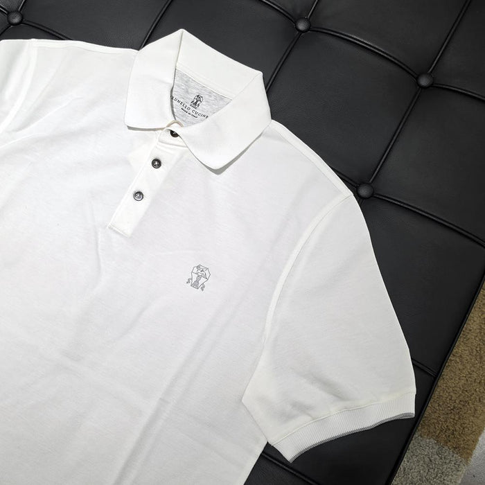 Brunello Cucinelli White Short Sleeve Logo Embroidered Polo Shirt