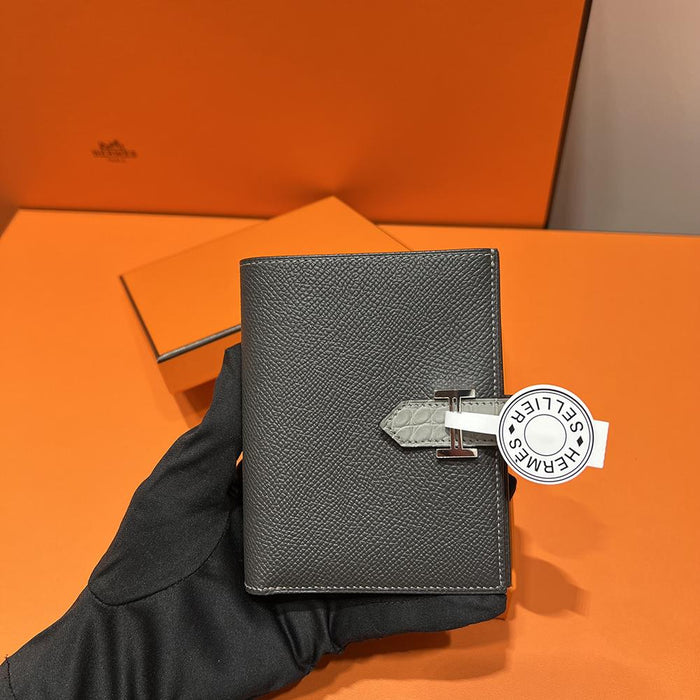 HERMES Epsom Calfskin Béarn Compact Touch Wallet Gris Etain Unisex