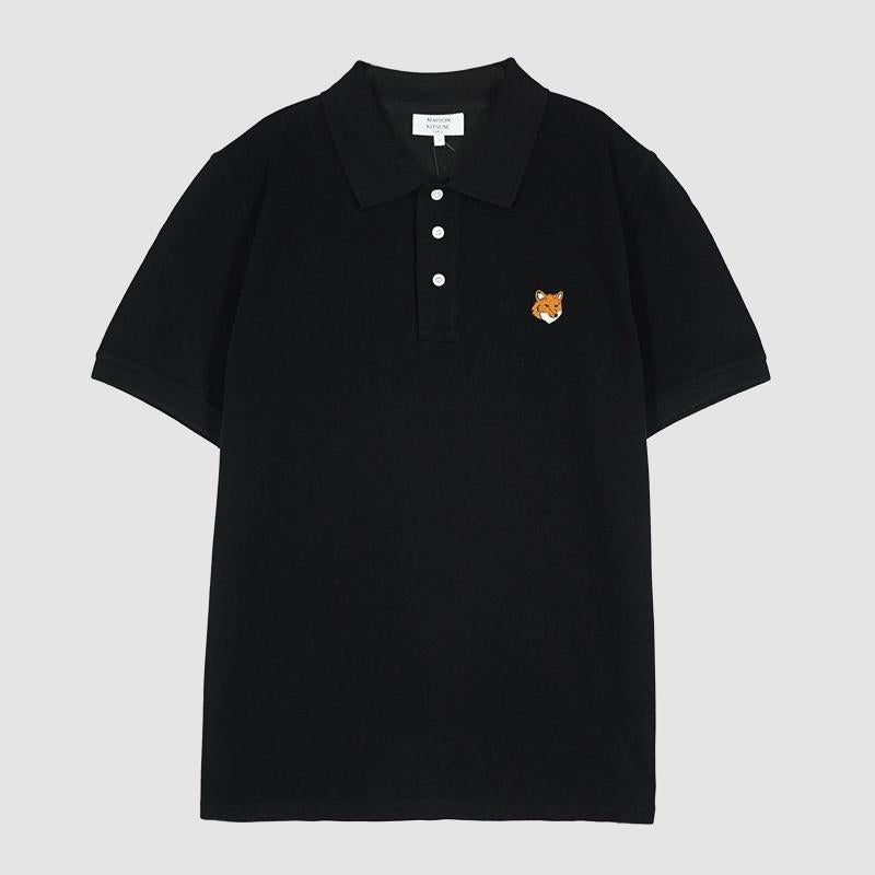 Maison Kitsune Fox Head Short Sleeve Polo T-Shirt Black