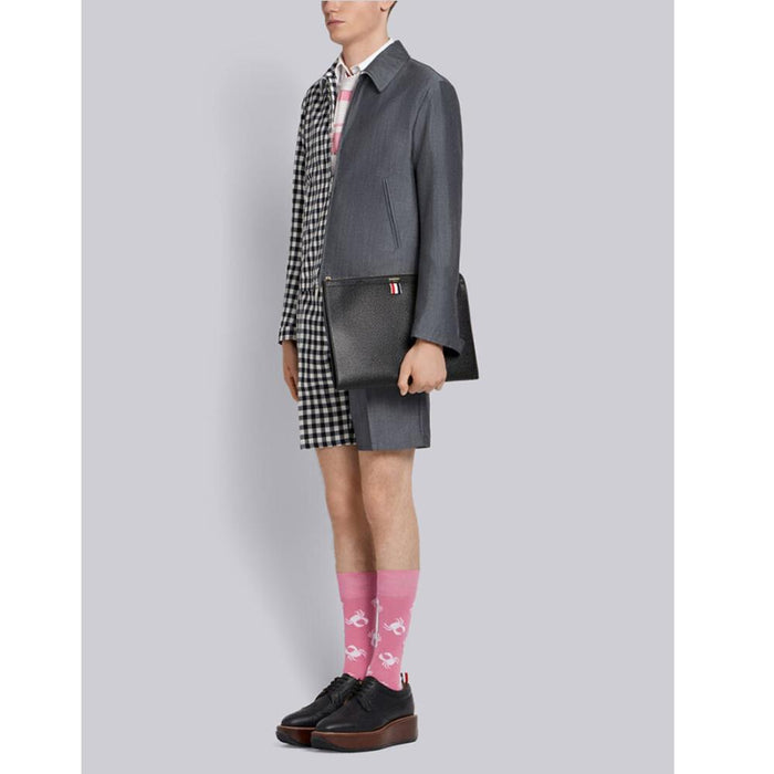 THOM BROWNE Pebble Leather Round Document Clutch Medium
