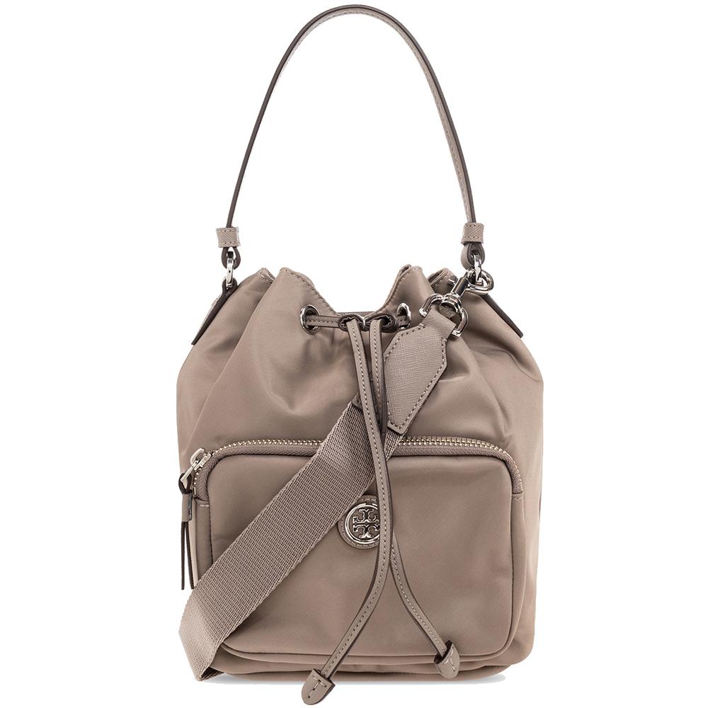 Tory Burch Virginia Bucket Tote Crossbody Bag Gray Leather