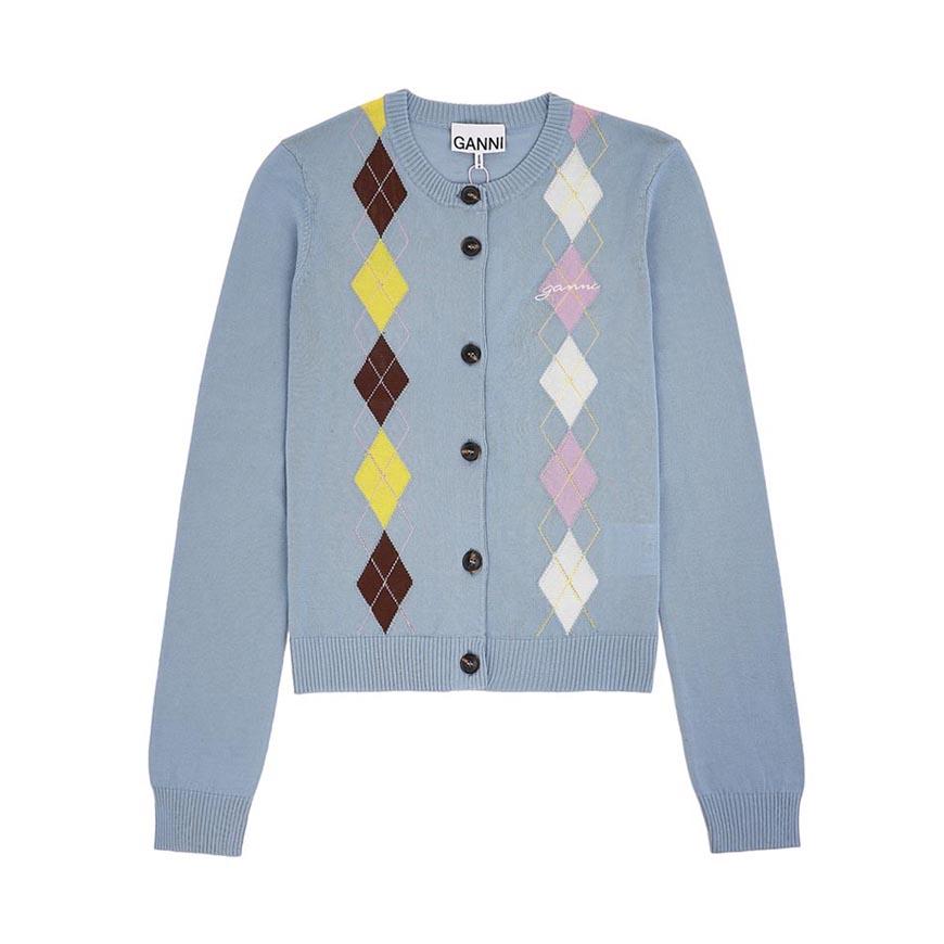 GANNI Women’s Cotton Argyle Cardigan A1160009 326
