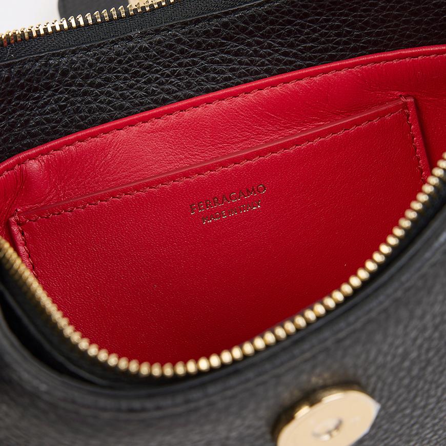 Ferragamo Gancini Mini Shoulder Bag Black Red Leather Women