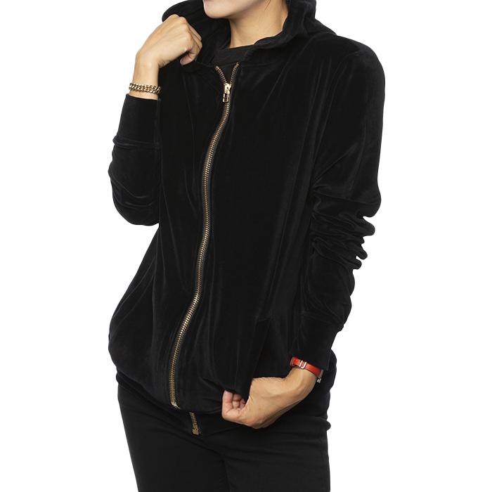 IH NOM UH NIT Women’s Velour Back Logo Zip Hoodie Cardigan Black
