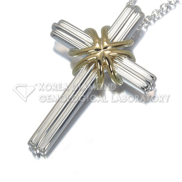 Tiffany & Co 18K Gold Silver Two-Tone Men's Crucifix Necklace 54cm